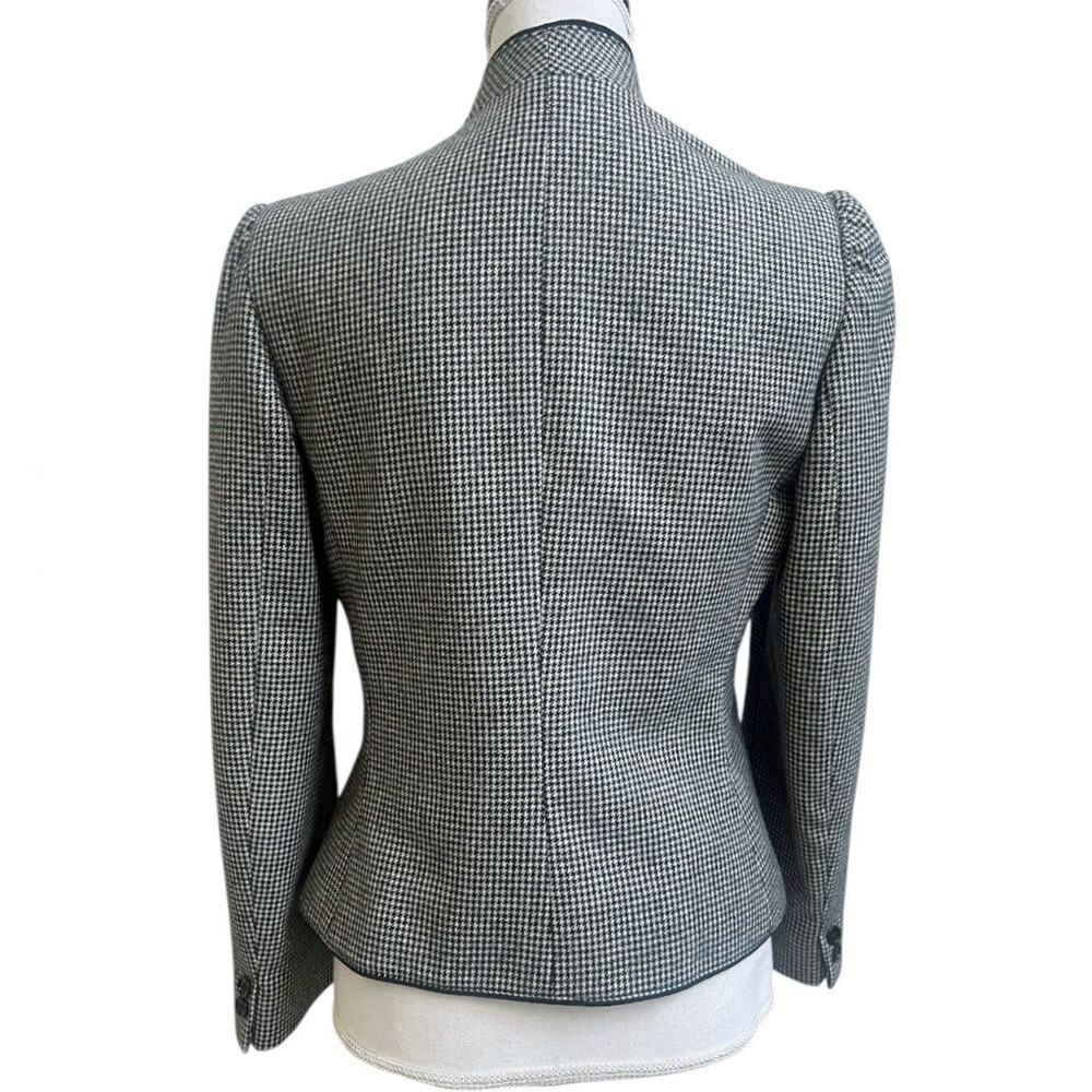 Sasson VTG Houndstooth Wool Blend Open Blazer Sz 8/9 Small High Neck Pockets - Picture 2 of 7